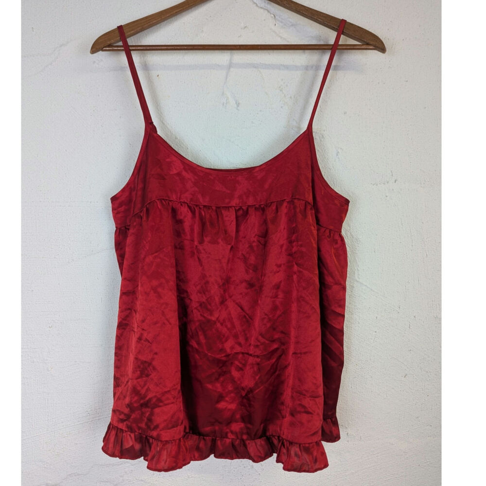Red Satin Babydoll Camisole Retro 60s Style Flowy Ruffle Coquette Cherry Medium